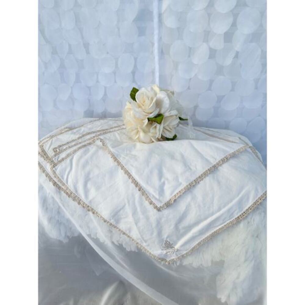 Vintage Madeira 100% LINEN Napkins cream white Crocheted Lace Edge Set of 6